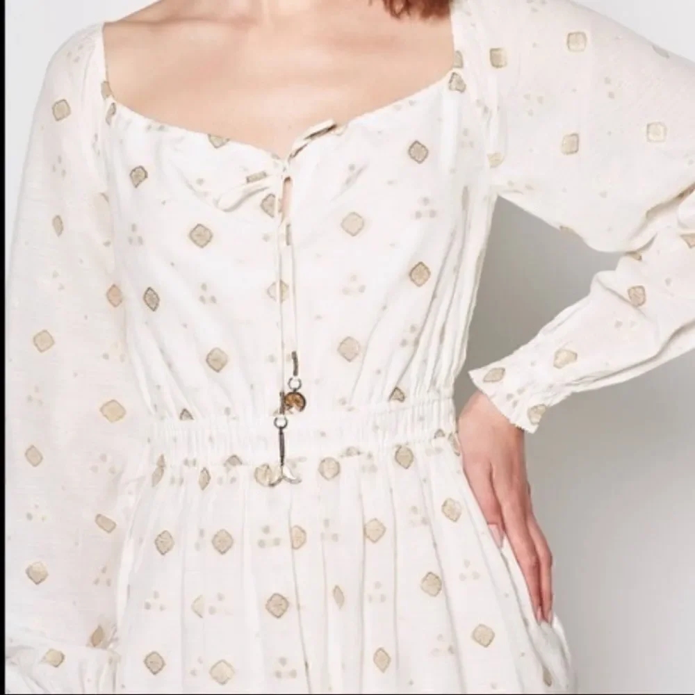 Joie mianda white and gold peasant mini dress